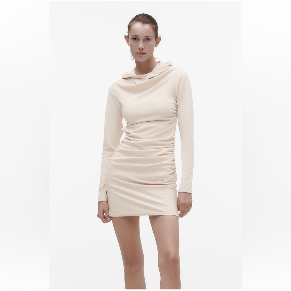 ZARA OPEN-BACK DRESS WITH HOOD BEIGE-PINK SIZE XXL